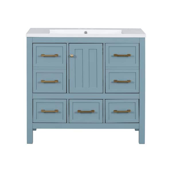 Boosicavelly 36 in. W x 18 in. D x 34 in. H Single Sink Freestanding Bath Vanity in Blue with Resin Top