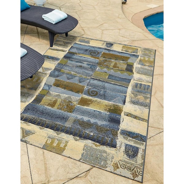 Outdoor Glyph Blue 10' 0 x 12' 0 Area Rug