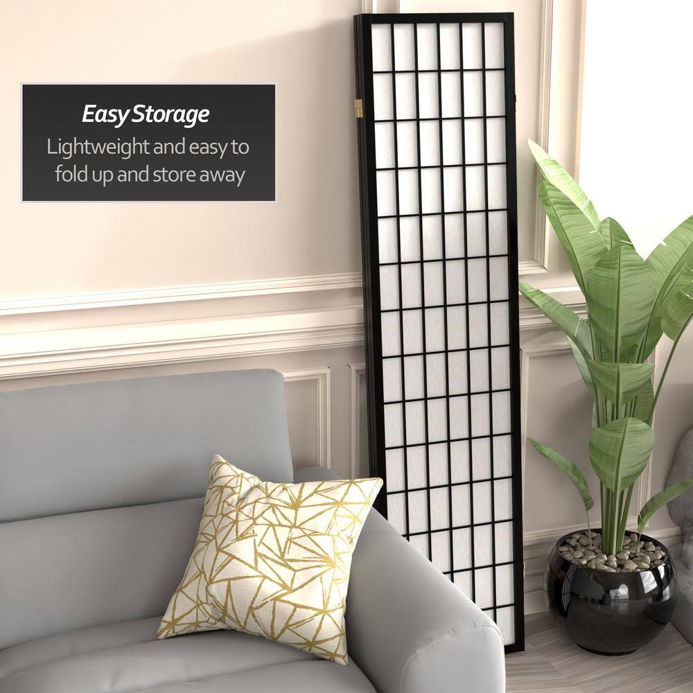 Black 6 ft Tall Shoji Screen with 3 Panels