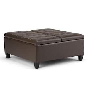 Ellis 36 in. Contemporary Square Storage Ottoman in Chocolate Brown Faux Leather
