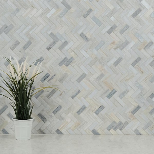 Polished Marble Mosaic Tile, Herringbone Wall Tile Pattern