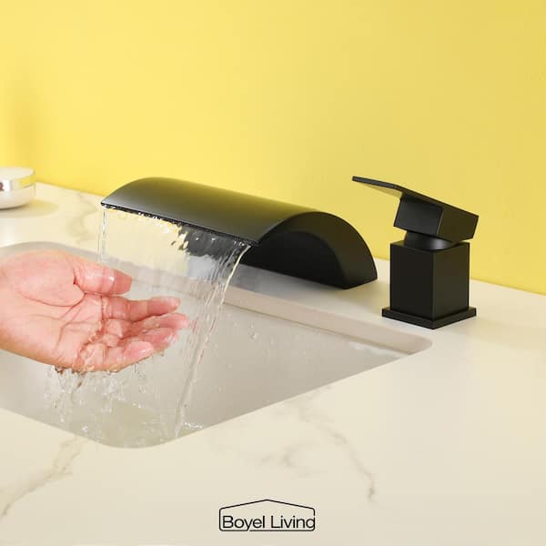 Waterfall Single-Handle Tub Mount Roman Tub Faucet with Water Supply Lines and Built-in Cartridge in Matte Black S1