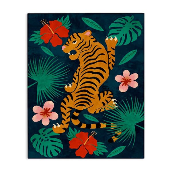 Stupell Industries Climbing Tiger Tropics by Carrie Cantwell Unframed Animal Graphic Art Print 40 in. x 30 in.
