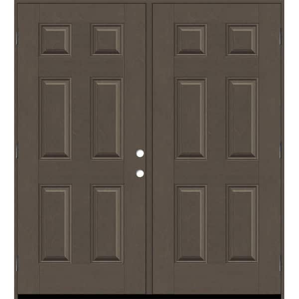 Regency 72 in. x 80 in. 6 Panel RHOS Ashwood Stain Mahogany Fiberglass Double Prehung Front Door with 6-9/16 Jamb