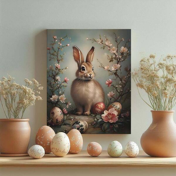 16X20 inch Bunny with Easter Eggs Frame painting, Spring Rabbit