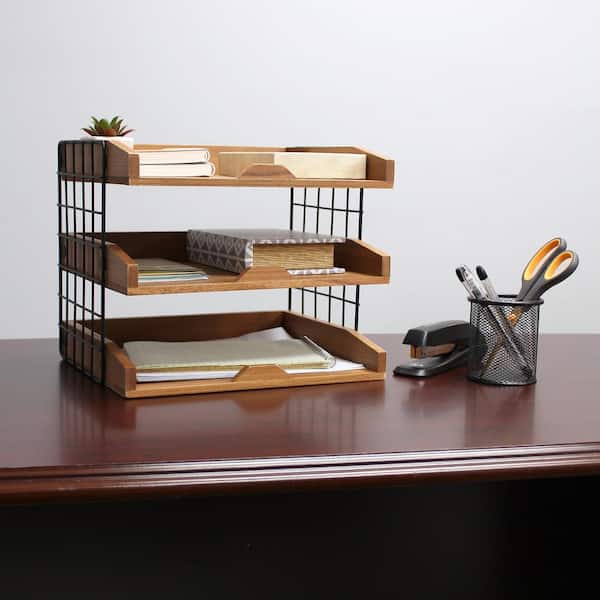 EXTRA DURABLE Freestanding Wood Letters Holder Mail Organiser Rack Office Desk 