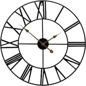 24 in. Round Black Metal Decorative Wall Clock Roman Numeral