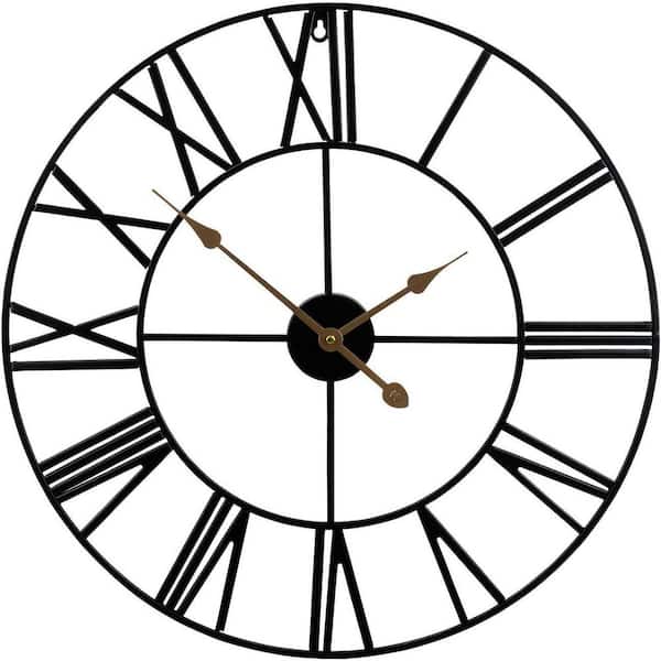 Sorbus 24 in. Round Black Metal Decorative Wall Clock Roman Numeral