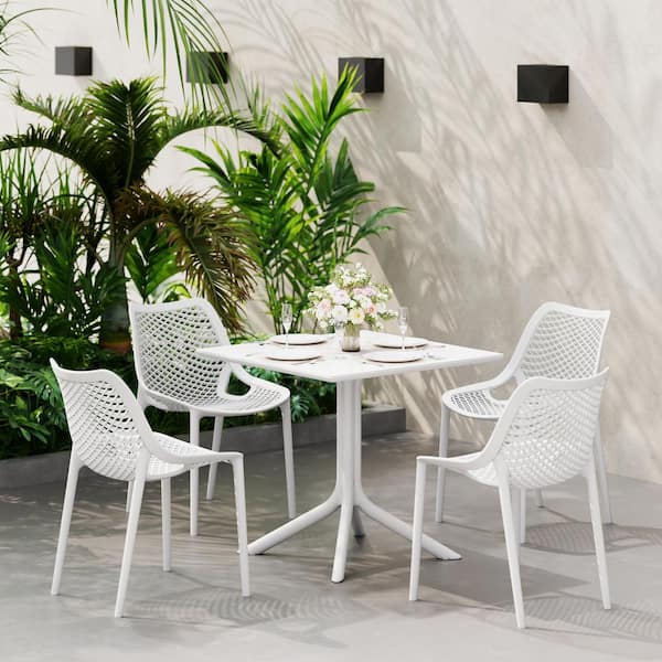 FrondandForm Modern Outdoor Patio Poly Plastic 31.5 in. Square Dining Table in White