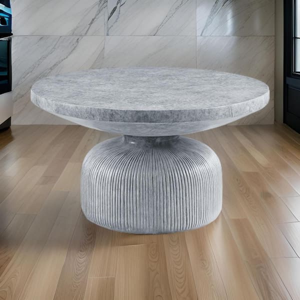 Benjara Lylie 30 in. Gray Durable Cement Round Naturalistic Design Coffee Table