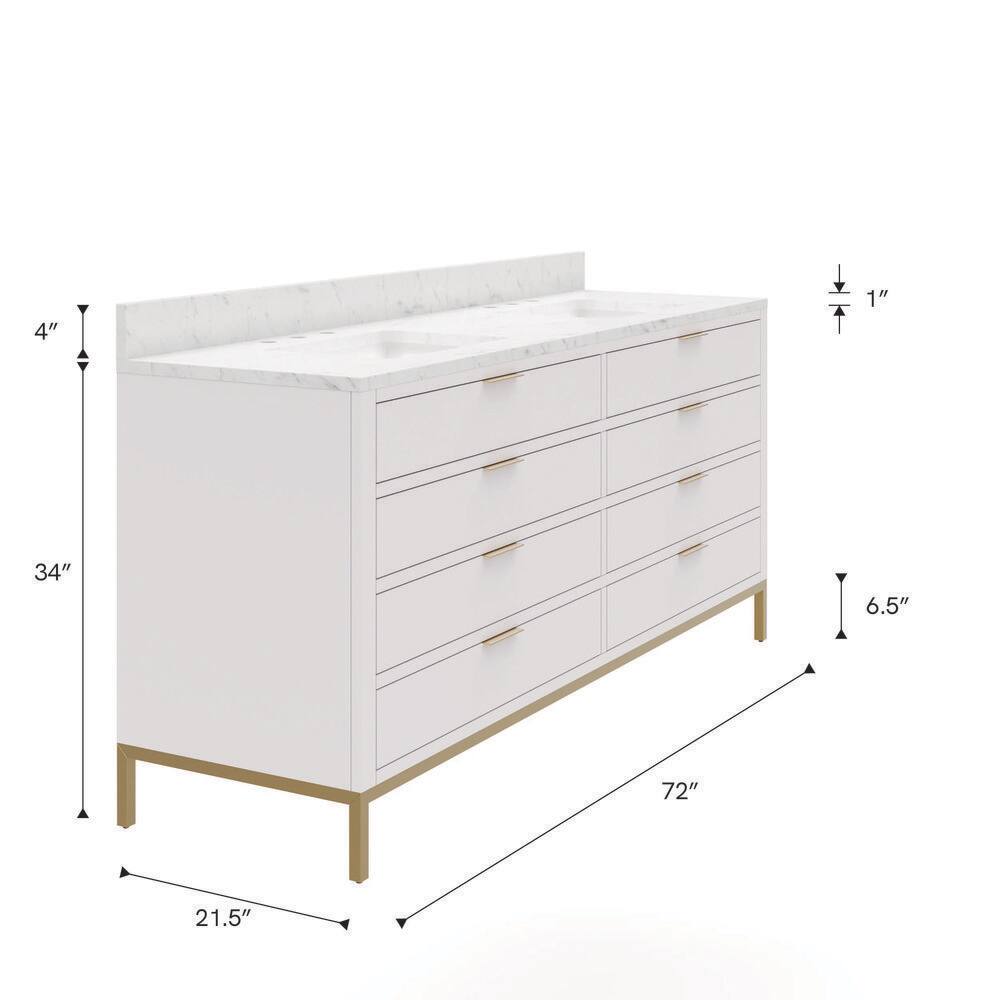 Pure White 72'' Double Sink Vanity with Carrara Marble Top