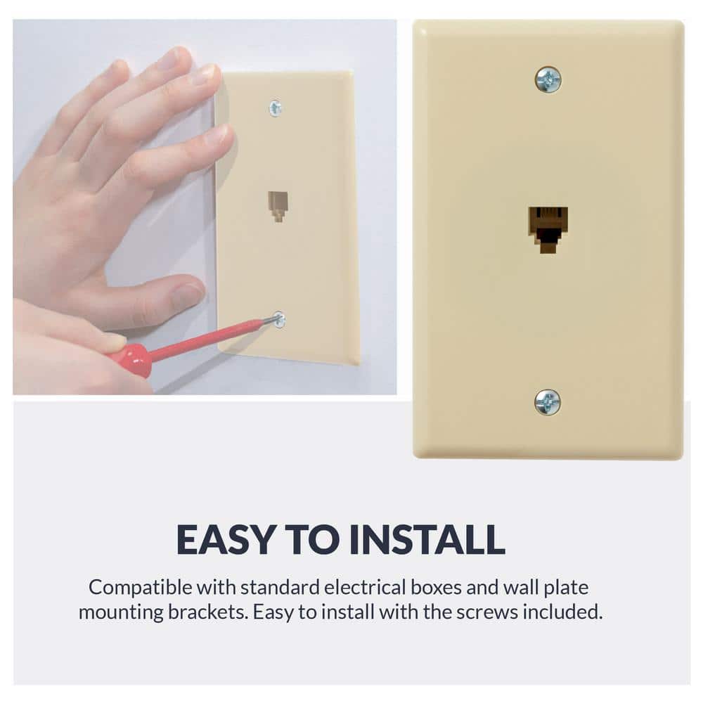 Ivory Single Gang Plastic Telephone Jack Wall Plate, 5-Pack