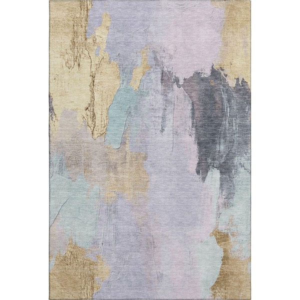 Mayfield Premium Machine Washable Abstract AMF1968 Lavender 9 ft. x 12 ft. Area Rug