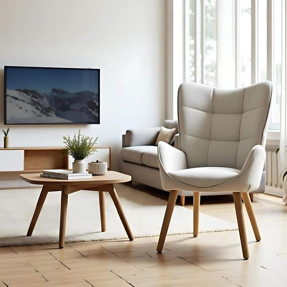 Homy Casa KANAS Modern Accent Wingback Chair, Upholstered in Cream