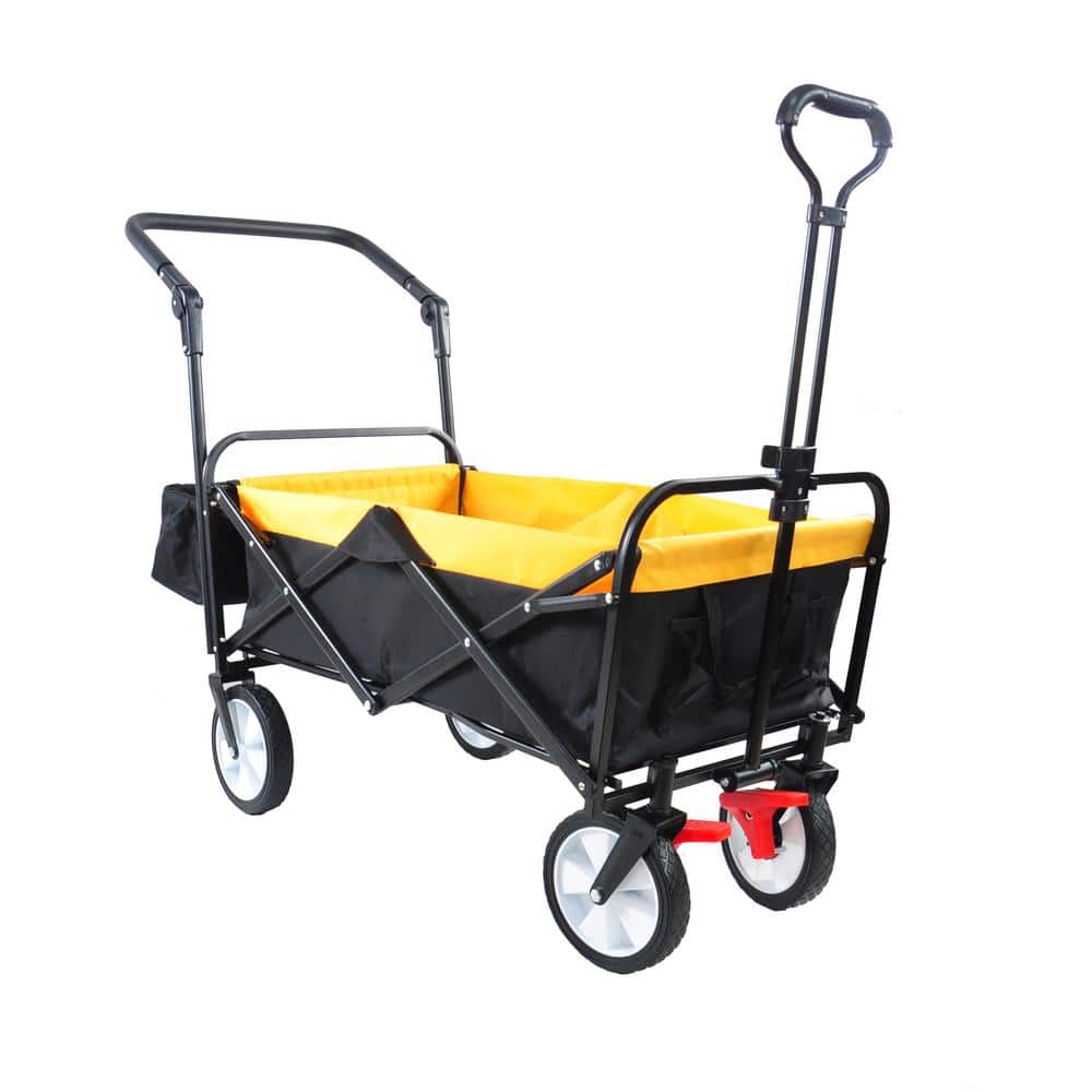 4 cu. ft. Black and Yellow Fabric Outdoor Folding Utility Wagon Garden Cart