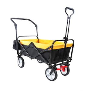 4 cu. ft. Black and Yellow Fabric Outdoor Folding Utility Wagon Garden Cart with Drink Holder Bag, Adjustable Handles
