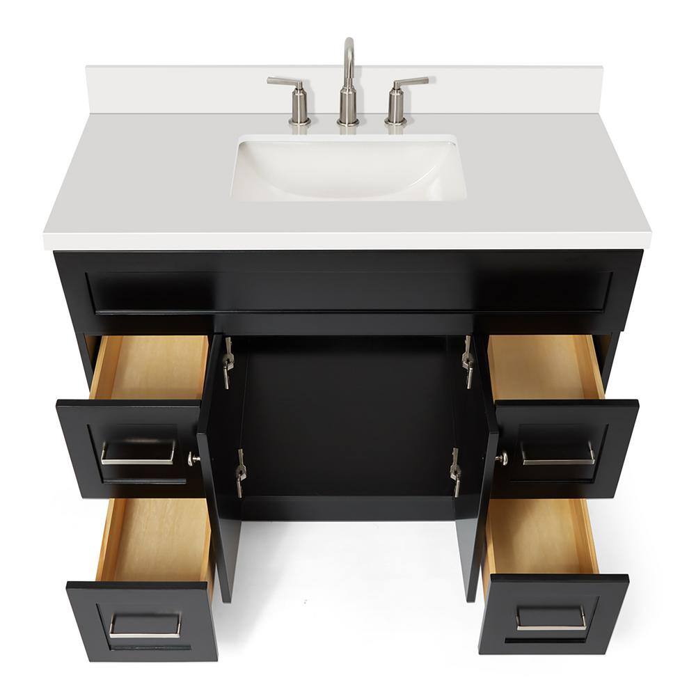 Hamlet 43" Black Solid Wood Vanity with White Quartz Top
