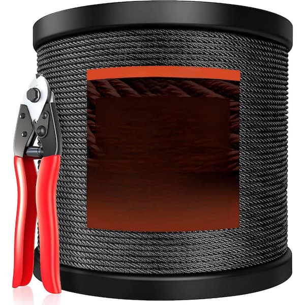 220 ft. Stainless Steel Black Wire Rope with Wire Cutter, 1/8 in. Marine Grade Cable for Cable Railing System