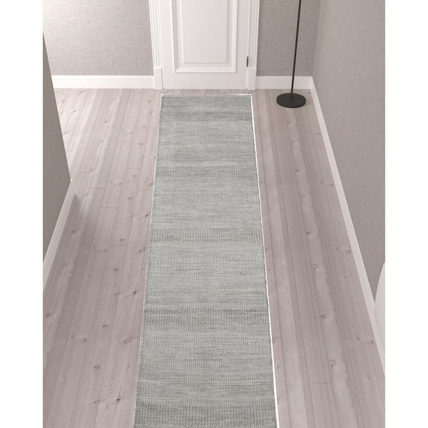 3 ft. x 12 ft. Silver Striped Area Rug