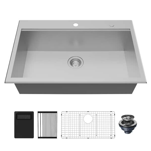 Fusion Workstation Drop-in 33 in. x 22 in. Stainless Steel Single Bowl Kitchen Sink