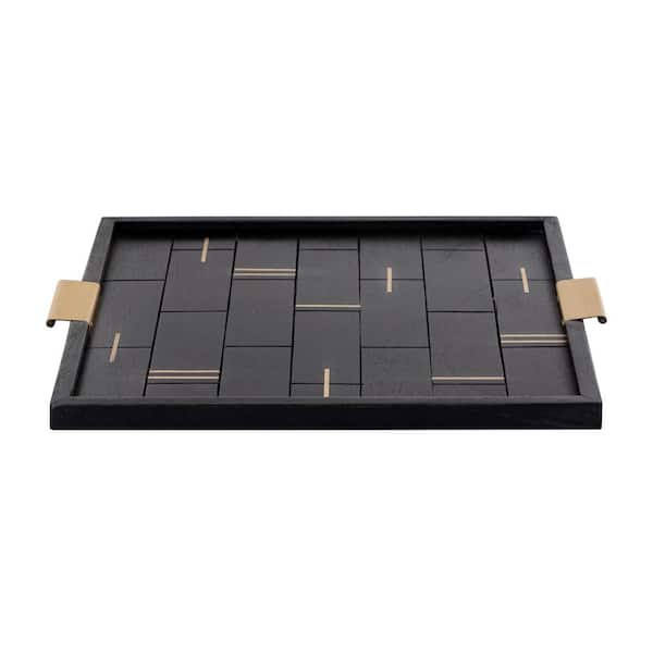Evening Side 14 in. Black Wood Decorative Tray