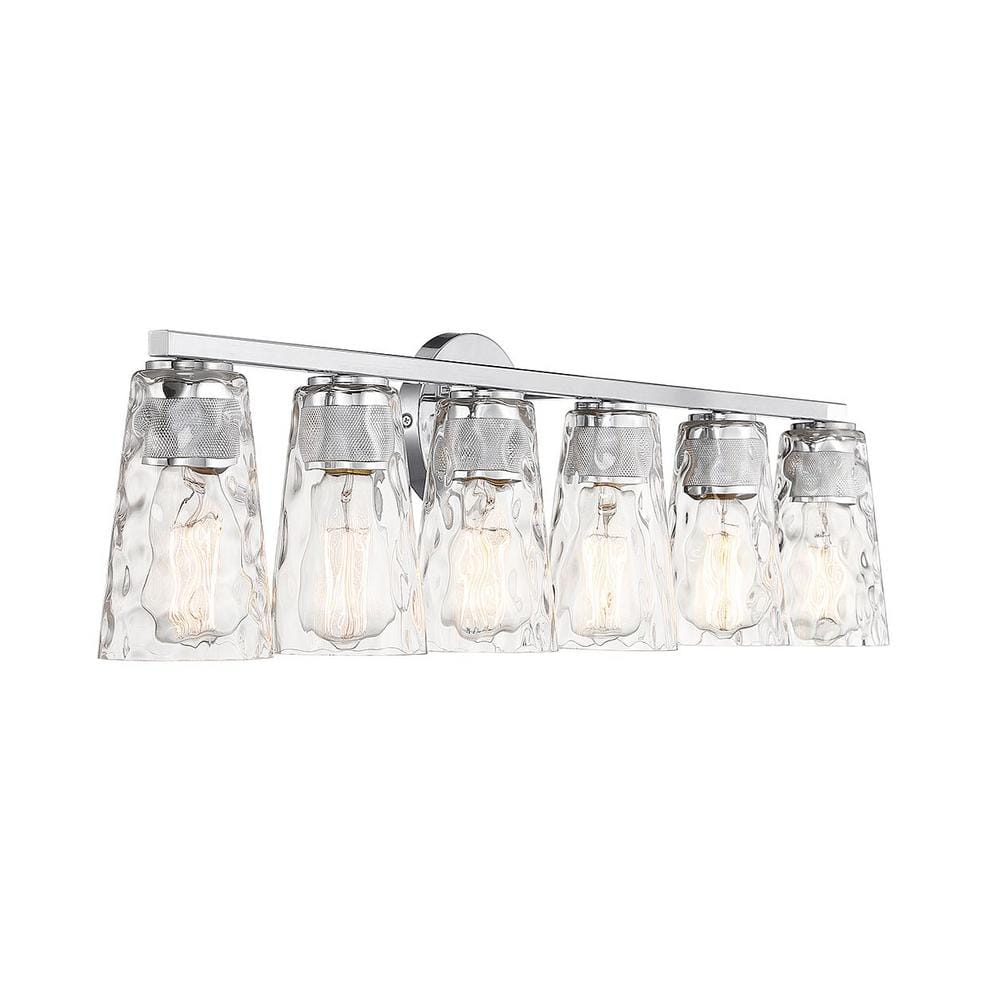 Gordon 6-Light Chrome Vanity with Clear Water Glass Shades