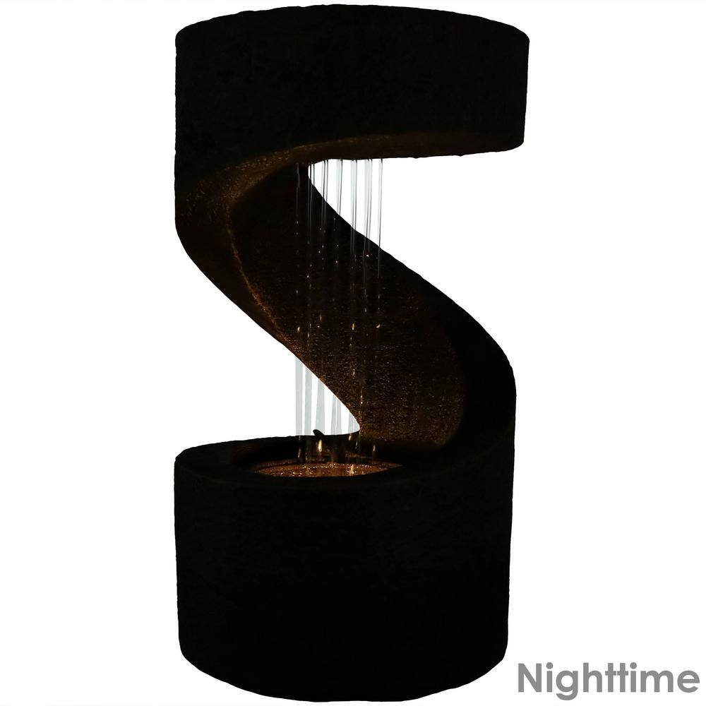 Brown Polyresin Spiral Tabletop Water Fountain with LED Light