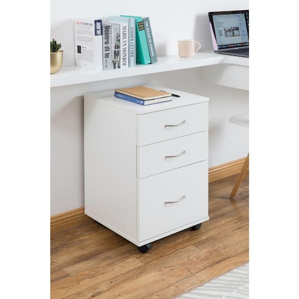 White File Cabinet 3 Drawer Chest, File Cabinet With Wheels White