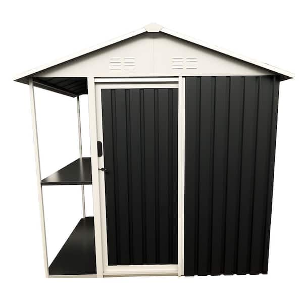 6 ft. W x 4 ft. D Grey Metal Outdoor Storage Shed with Storage Shelves for Lawn Backyard Patio Use(24 sq.ft)