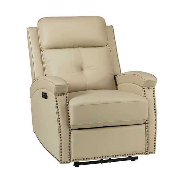 JAYDEN CREATION Joseph Genuine BEIGE Leather Swivel Manual