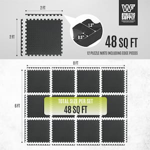 Black 24" W x 24" L x 1" Thick EVA Foam Double-Sided Diamond Pattern Gym Flooring Mat (12 Tiles/Pack) (48 sq. ft.)