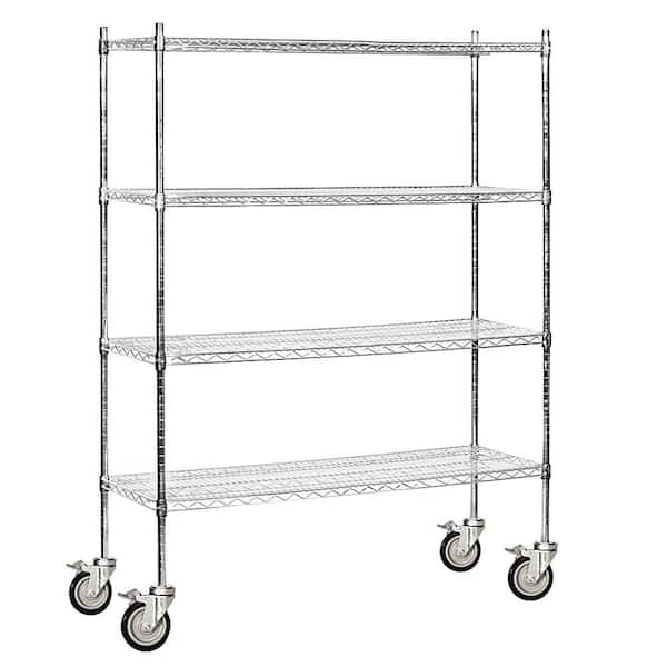 Salsbury Industries Chrome 4-Tier Rolling Welded Wire Shelving Unit (60 in. W x 80 in. H x 18 in. D)