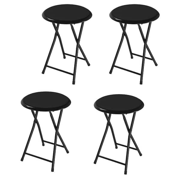 Black Steel Padded Seats Folding Bar Stools 18 in. Set of 4