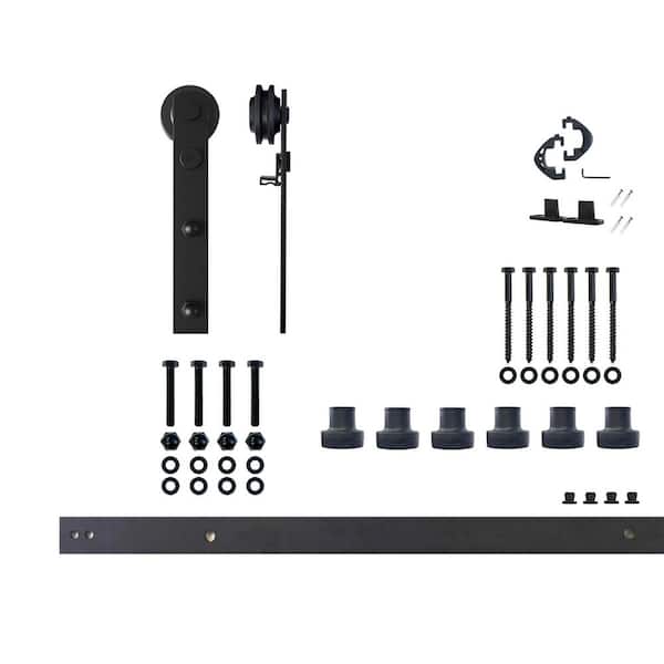 HOMACER 7.5 ft./90 in. Black Rustic Non-Bypass Sliding Barn Door Hardware Kit Straight Design Roller for Single Door