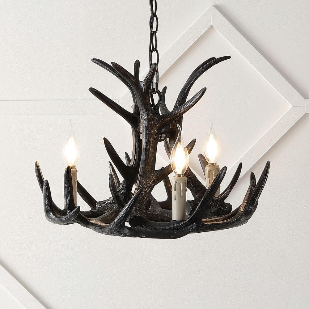 JONATHAN Y Eldora 18 in. Adjustable Resin Antler 3-Light LED Chandelier ...