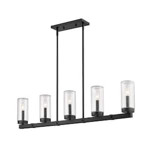 Marlow 5-Light Matte Black Outdoor Pendant with Seedy Glass Shade