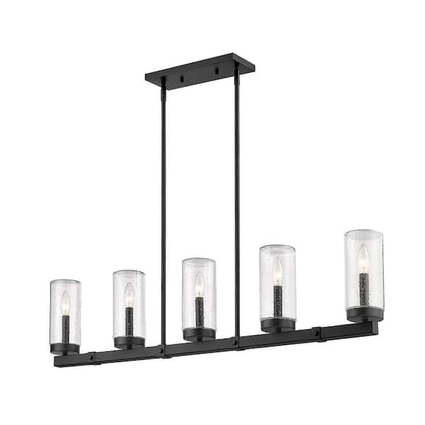 Unbranded Marlow 5-Light Matte Black Outdoor Pendant with Seedy Glass Shade
