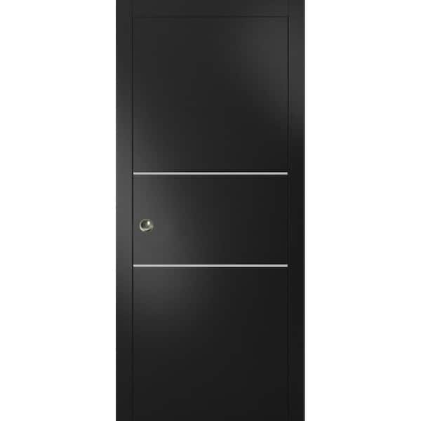30 in. x 80 in. 1 Panel Black Matte Finished Solid Wood with Honeycomb Sliding Door with Hardware