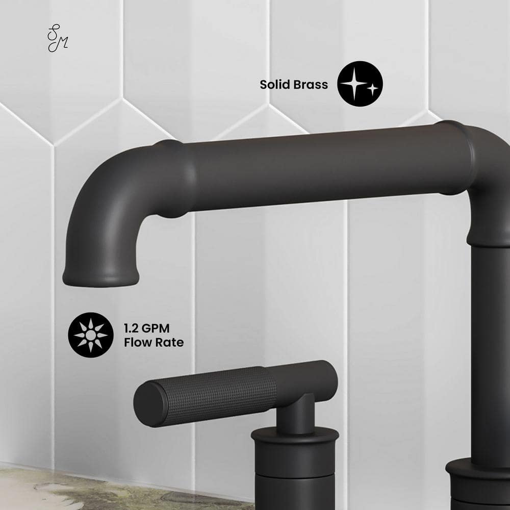 Matte Black Brass Dual Handle Widespread Bathroom Faucet