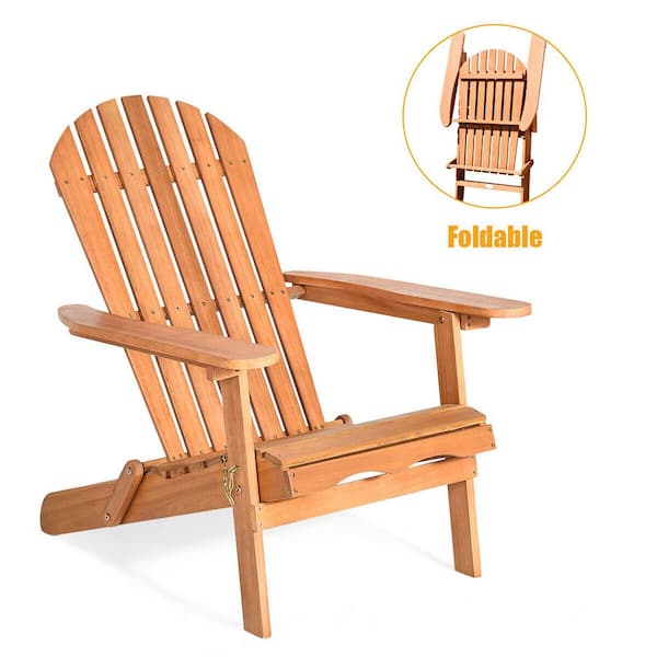 Gymax Natural Folding Eucalyptus Wood Adirondack Chair Foldable Outdoor Wood Lounger Chair Natural