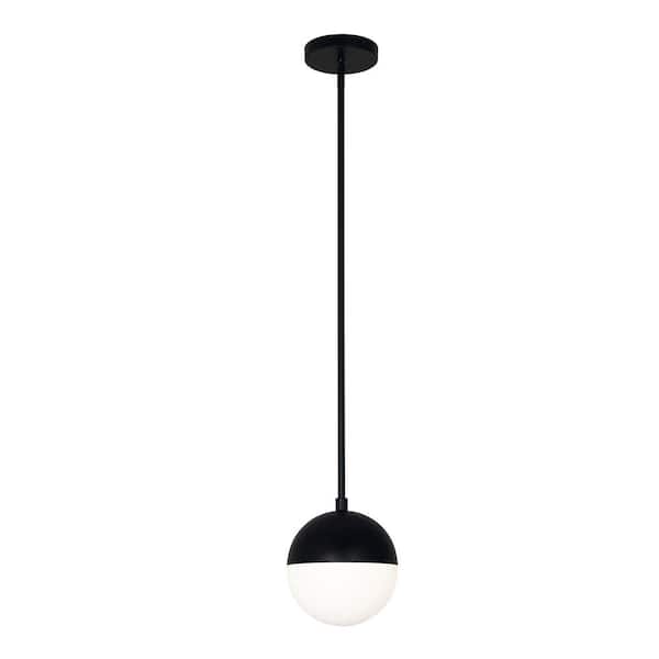 Dainolite Dayana 1 -Light Matte Black LED Pendant with White Glass Shade