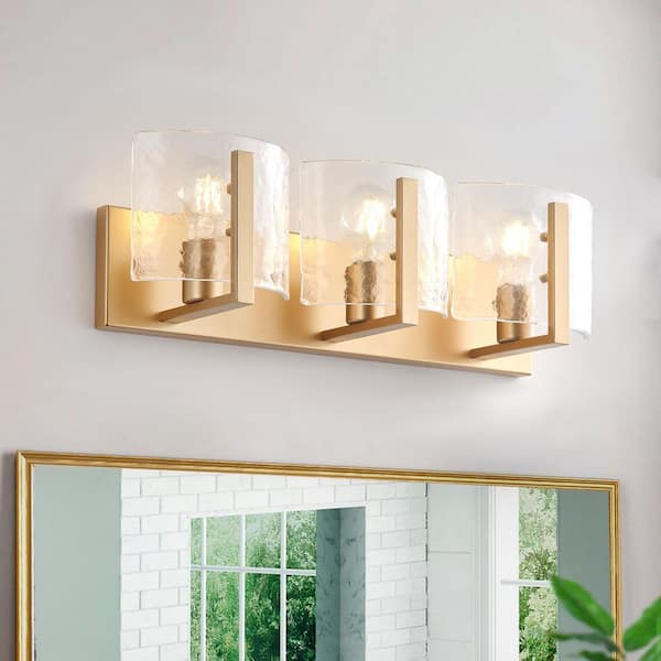 21.46 in. 3-Light Modern Gold Bathroom Vanity Light Fixtures Over Mirror with Glass Shades