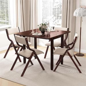 5-Piece Brown MDF Top Dining Table Set for Expandable Dining Table with 4 Upholstered Folding Chairs