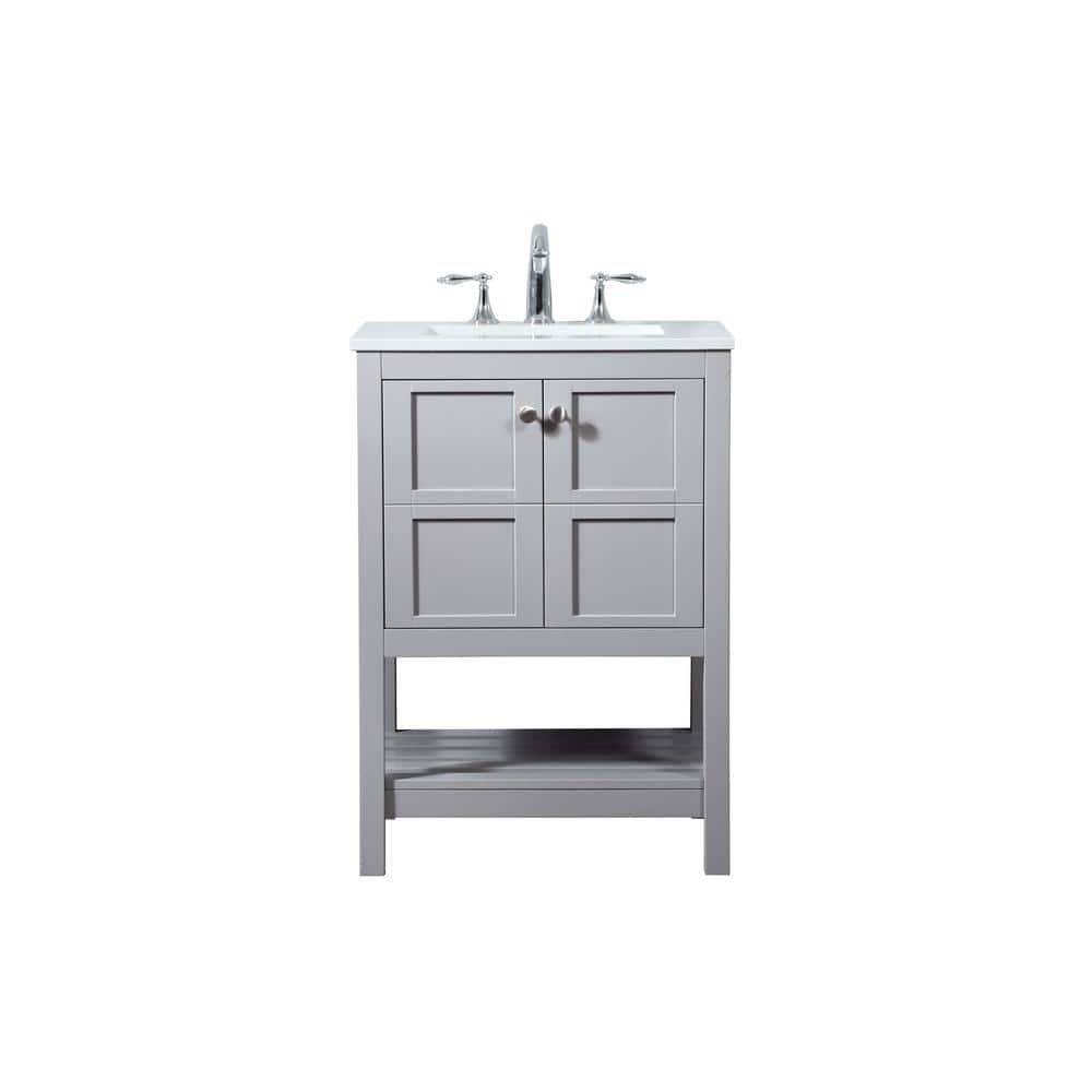 Timeless Home 24 in. W Single Bath Vanity in Grey with Quartz Vanity Top in Calacatta with White Basin, Gray