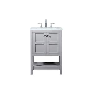 Timeless Home 24 in. W Single Bath Vanity in Grey with Engineered Stone Vanity Top in Calacatta with White Basin