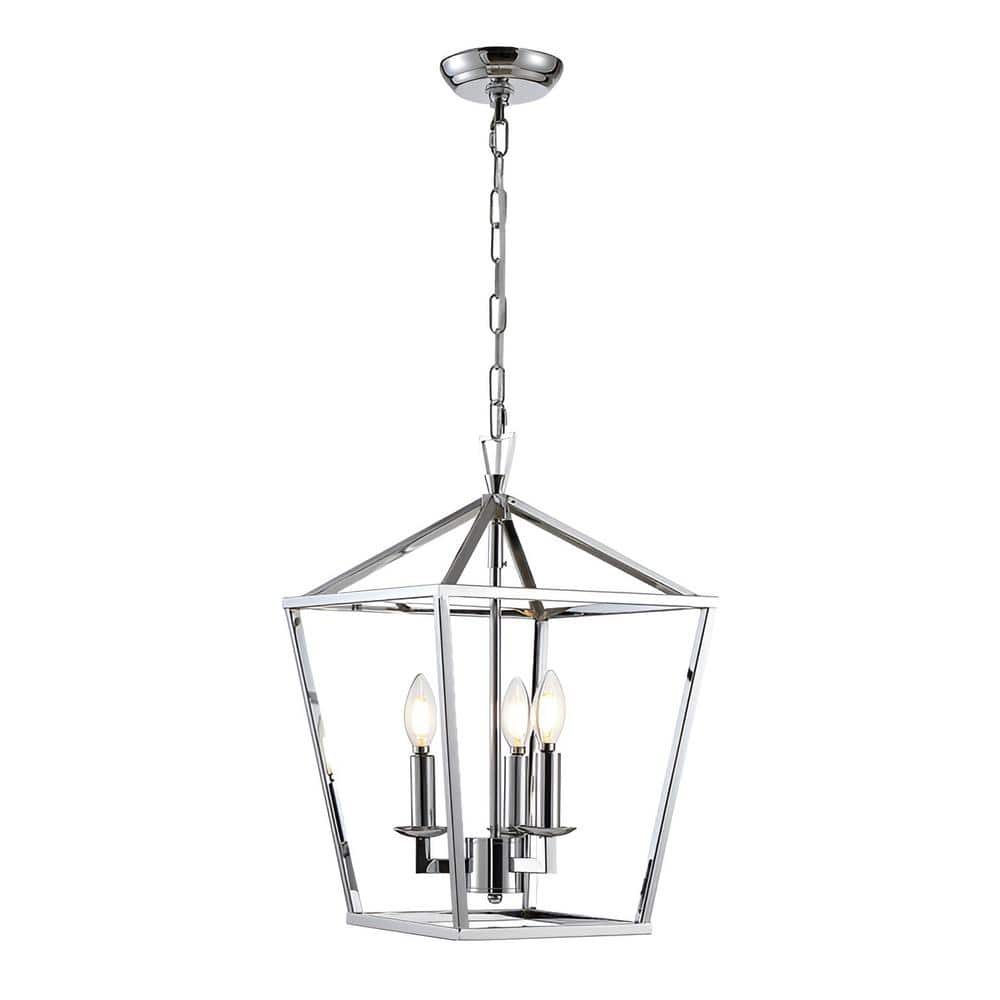 Diran 4-Light Chrome Pendant-Light Cage Large Lantern Iron Art Design Candl