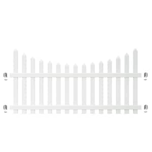 Glendale 4 ft. x 8 ft. Vinyl Scalloped Top Spaced Picket Fence Panel with 3 in. Pointed Pickets (Includes 4 Brackets)