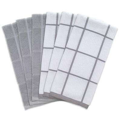T-fal Gray Solid and Check Parquet Cotton Kitchen Towel (6-Pack)