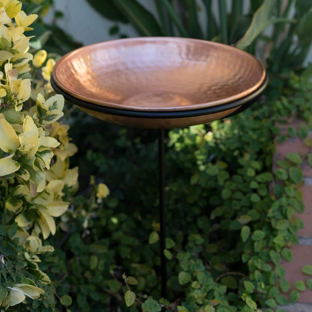 Pure Copper Hand Hammered Bird Bath with Iron Stand