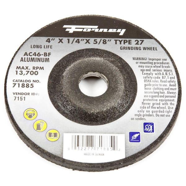 Forney 4 in. x 1/4 in. x 5/8 in. Aluminum Type 27 AC46-BF Grinding Wheel